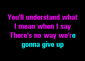 You'll understand what
I mean when I say

There's no way we're
gonna give up