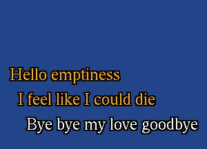 Hello emptiness
I feel like I could die

Bye bye my love goodbye