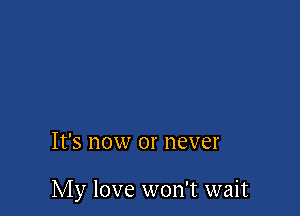 It's now or never

My love won't wait