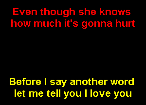 Even though she knows
how much it's gonna hurt

Before I say another word
let me tell you I love you