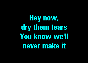 Hey now,
dry them tears

You know we'll
never make it
