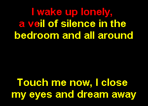 I wake up lonely,
a veil of silence in the
bedroom and all around

Touch me now, I close
my eyes and dream away