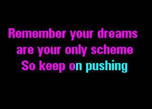 Remember your dreams
are your only scheme

So keep on pushing