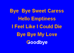 Bye Bye Sweet Caress
Hello Emptiness
I Feel Like I Could Die

Bye Bye My Love
Goodbye
