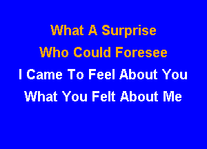 What A Surprise
Who Could Foresee
I Came To Feel About You

What You Felt About Me