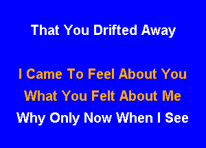 That You Drifted Away

I Came To Feel About You
What You Felt About Me
Why Only Now When I See