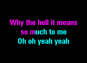 Why the hell it means

so much to me
Oh oh yeah yeah