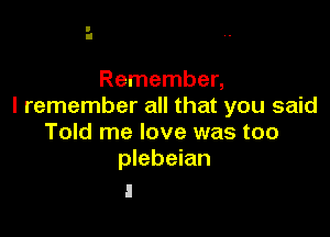 Remember,
I remember all that you said

Told me love was too
plebeian