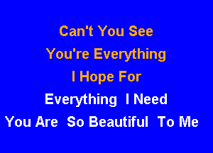 Can't You See
You're Everything

I Hope For
Everything I Need
You Are So Beautiful To Me