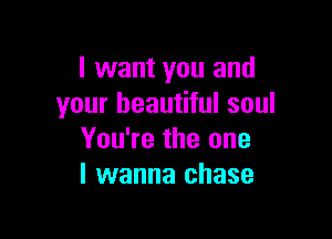 I want you and
your beautiful soul

You're the one
I wanna chase