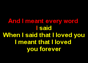 And I meant every word
I said

When I said that I loved you
I meant that I loved
you forever