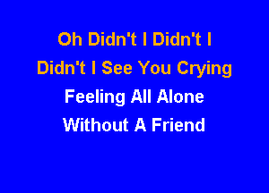 Oh Didn't I Didn't I
Didn't I See You Crying

Feeling All Alone
Without A Friend