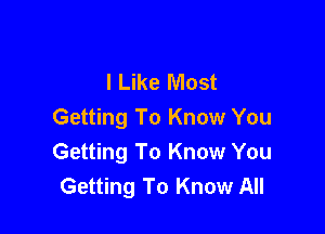 I Like Most

Getting To Know You
Getting To Know You
Getting To Know All