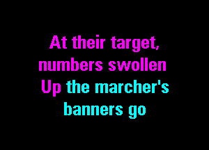 At their target,
numbers swollen

Up the marcher's
banners go