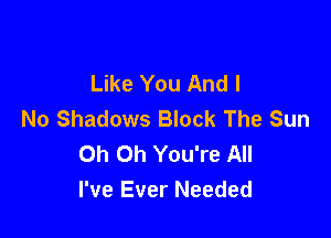 Like You And I
No Shadows Block The Sun

Oh Oh You're All
I've Ever Needed