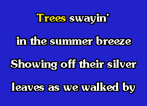 Trees swayin'
in the summer breeze
Showing off their silver

leaves as we walked by