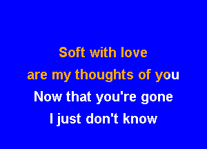 Soft with love
are my thoughts of you

Now that you're gone
ljust don't know