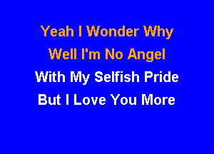 Yeah I Wonder Why
Well I'm No Angel
With My Selfish Pride

But I Love You More