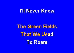 I'll Never Know

The Green Fields
That We Used
To Roam