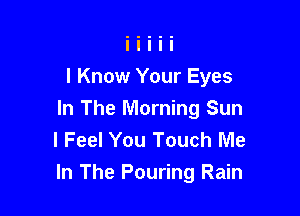 I Know Your Eyes

In The Morning Sun
I Feel You Touch Me
In The Pouring Rain