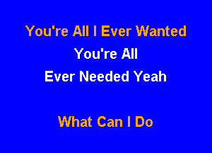 You're All I Ever Wanted
You're All
Ever Needed Yeah

What Can I Do