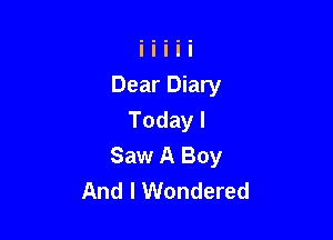 Dear Diary

Todayl
Saw A Boy
And I Wondered