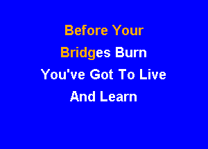 Before Your

Bridges Burn

You've Got To Live
And Learn