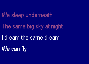 I dream the same dream

We can fly