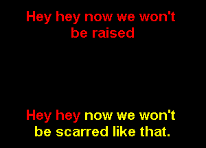 Hey hey now we won't
be raised

Hey hey now we won't
be scarred like that.