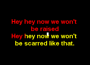 Hey hey now we won't
be raised

Hey hey nod? we won't
be scarred like that.