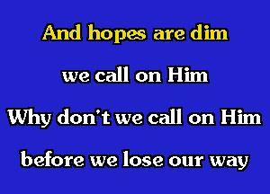 And hopes are dim
we call on Him
Why don't we call on Him

before we lose our way