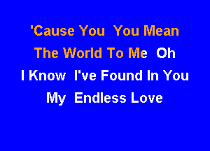 'Cause You You Mean
The World To Me Oh

I Know I've Found In You
My Endless Love