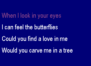 I can feel the butterflies

Could you find a love in me

Would you carve me in a tree