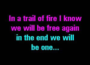 In a trail of fire I know
we will be free again

in the end we will
be one...