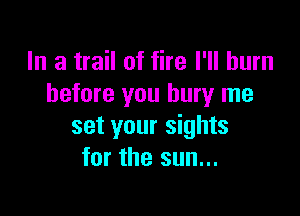 In a trail of fire I'll burn
before you bury me

set your sights
for the sun...