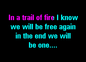 In a trail of fire I know
we will be free again

in the end we will
be one....