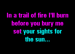 In a trail of fire I'll burn
before you bury me

set your sights for
the sun...