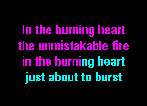 In the burning heart
the unmistakable fire
in the burning heart
iust about to burst