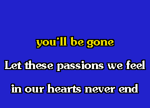 you'll be gone
Let these passions we feel

in our hearts never end