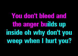 You don't bleed and
the anger builds up
inside oh why don't you
weep when I hurt you?