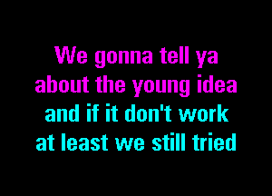 We gonna tell ya
about the young idea

and if it don't work
at least we still tried