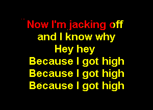 ,. Now I'm jacking off
and I know why
Hey hey

Because I got high
Because I got high
Because I got high