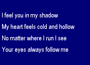 I feel you in my shadow
My heart feels cold and hollow

No matter where I run I see

Your eyes always follow me