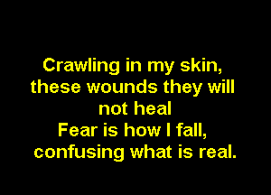 Crawling in my skin,
these wounds they will

not heal
Fear is how I fall,
confusing what is real.