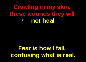 Crawling in my skin,
these wounds they will
not heal

Fear is how I fall,
confusing what is real.
