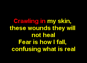 Crawling in my skin,
these wounds they will

not heal
Fear is how I fall,
confusing what is real