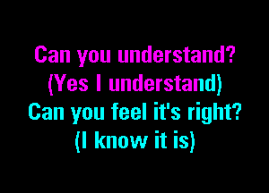 Can you understand?
(Yes I understand)

Can you feel it's right?
(I know it is)