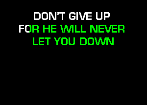 DON'T GIVE UP
FOR HE WILL NEVER
LET YOU DOWN