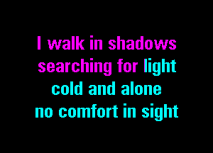 I walk in shadows
searching for light

cold and alone
no comfort in sight