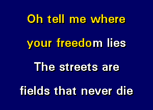 Oh tell me where

your freedom lies

The streets are

fields that never die